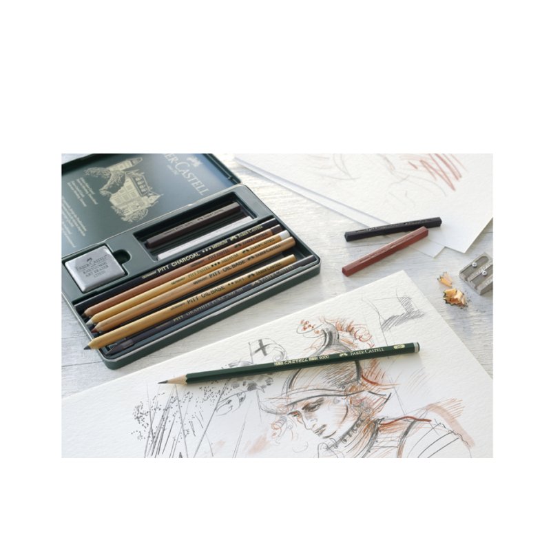 Faber-Castell Pitt Monochrome drawing set, medium, 21-piece, case